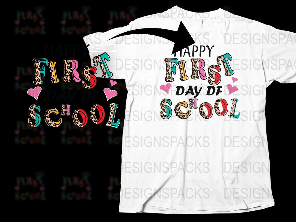 Happy First Day of School T-Shirt, Colorful Leopard Print, Kids Back to School Outfit