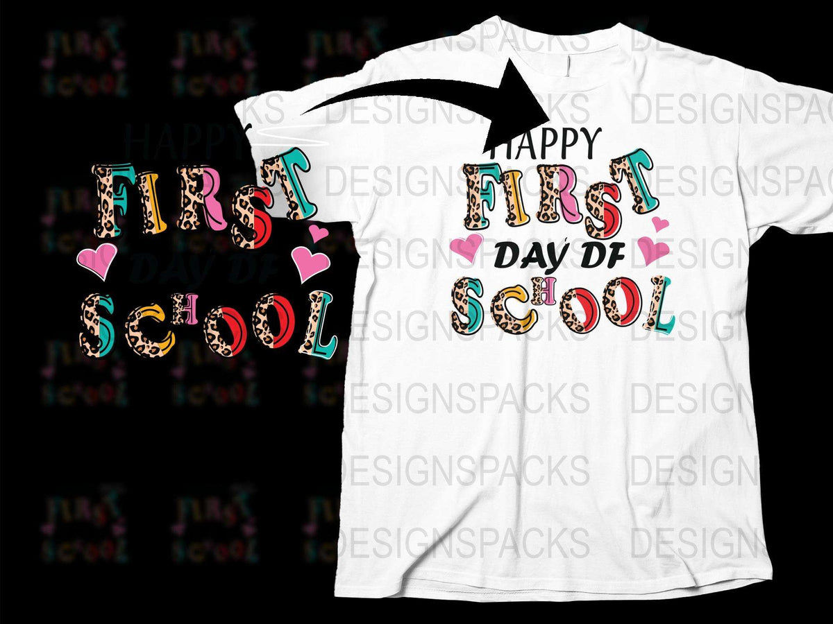 Happy First Day of School T-Shirt, Colorful Leopard Print, Kids Back to School Outfit