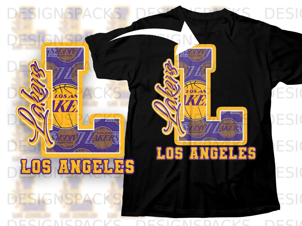 Los Angeles Lakers L Design Graphic Tee Shirt