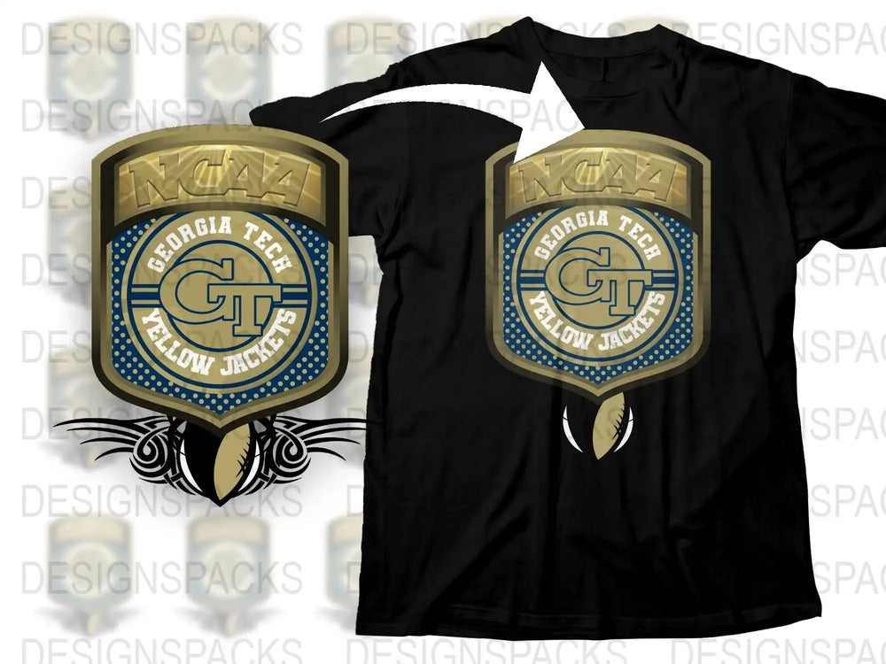 Georgia Tech Yellow Jackets NCAA Logo Black T-Shirt, College Sports Apparel, Unisex Graphic Tee