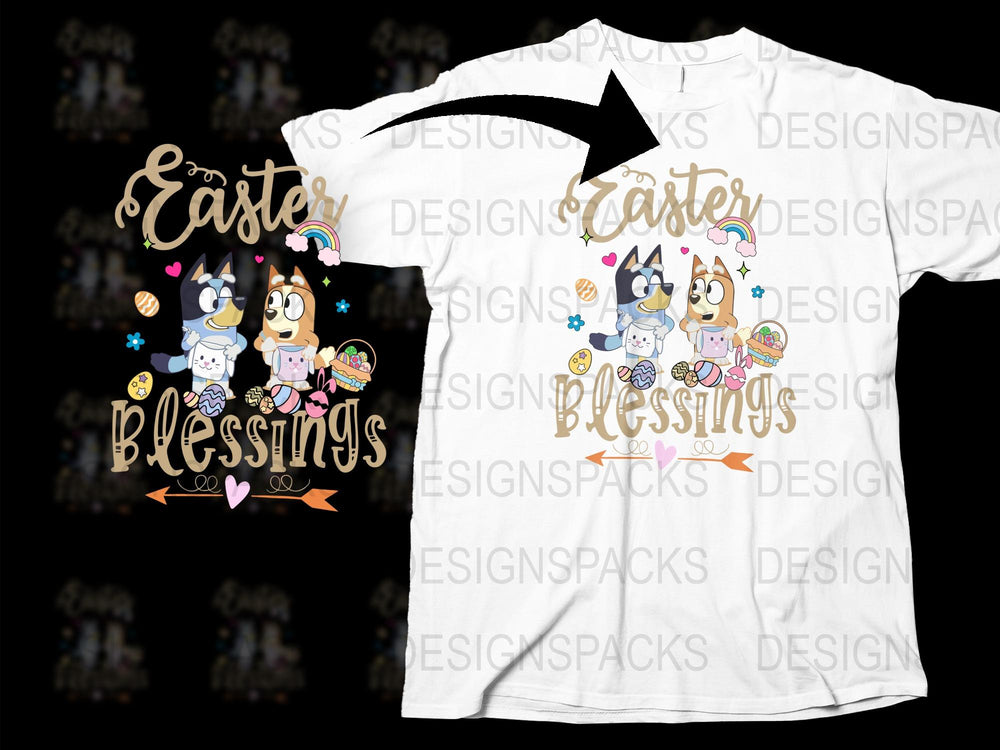 Easter Blessings T-Shirt, Cute Bunny and Eggs Graphic, Family Spring Apparel