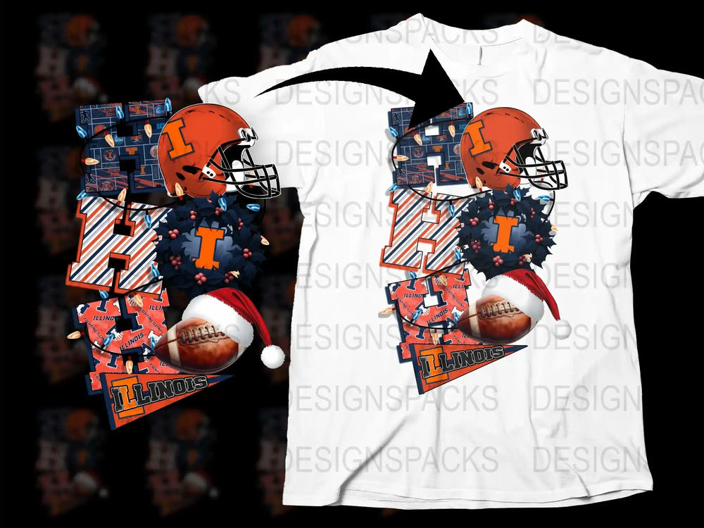 Illinois Football Graphic T-Shirt, Sports Fan Tee, College Team Apparel, Orange and Blue Shirt