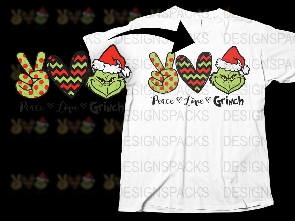 Peace Love Grinch T-Shirt, Christmas Grinch Hand Sign, Holiday Festive Tee, Xmas Funny Graphic Shirt, Family Matching Top