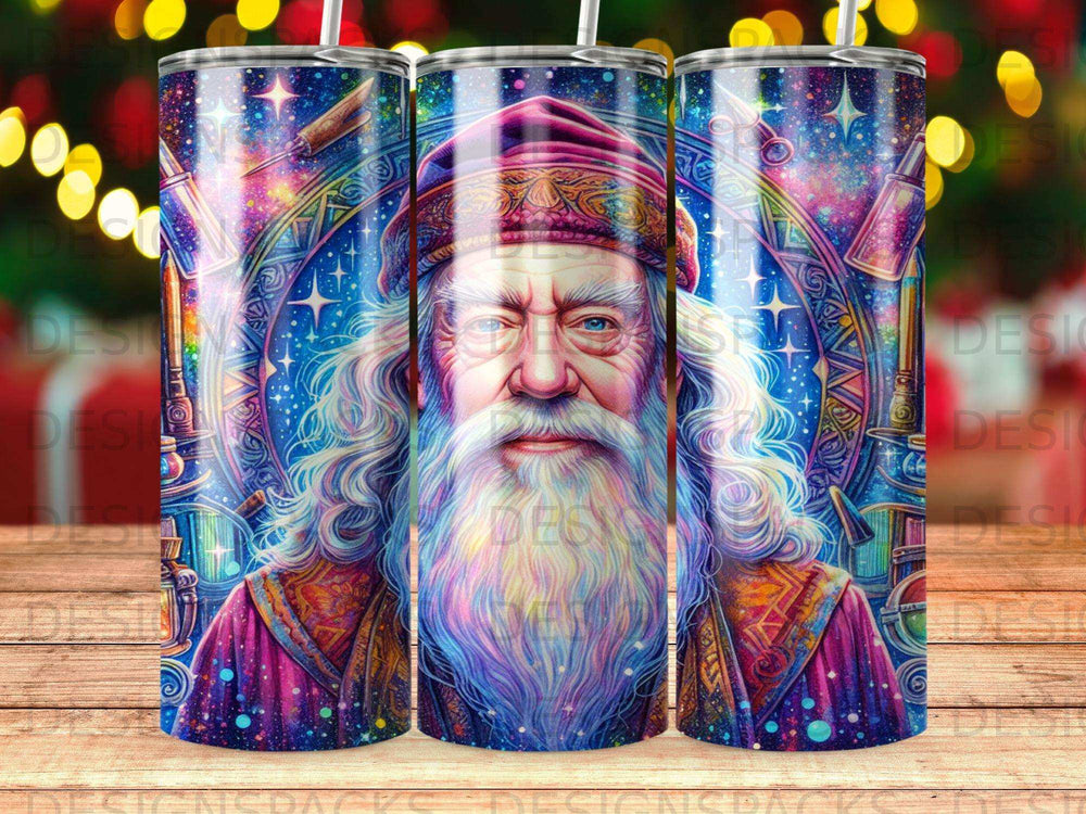 Santa Claus portrait in vibrant, celestial, starry background with glittering details.