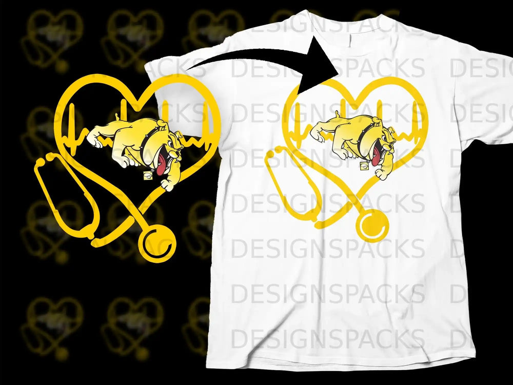 Yellow Cartoon Dog Heartbeat Stethoscope Design Shirt