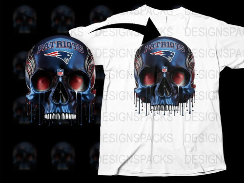 Patriots Skull Design T-Shirt, NFL Team Fan Apparel, Unique Red Eyes Graphic, Football Season Wear