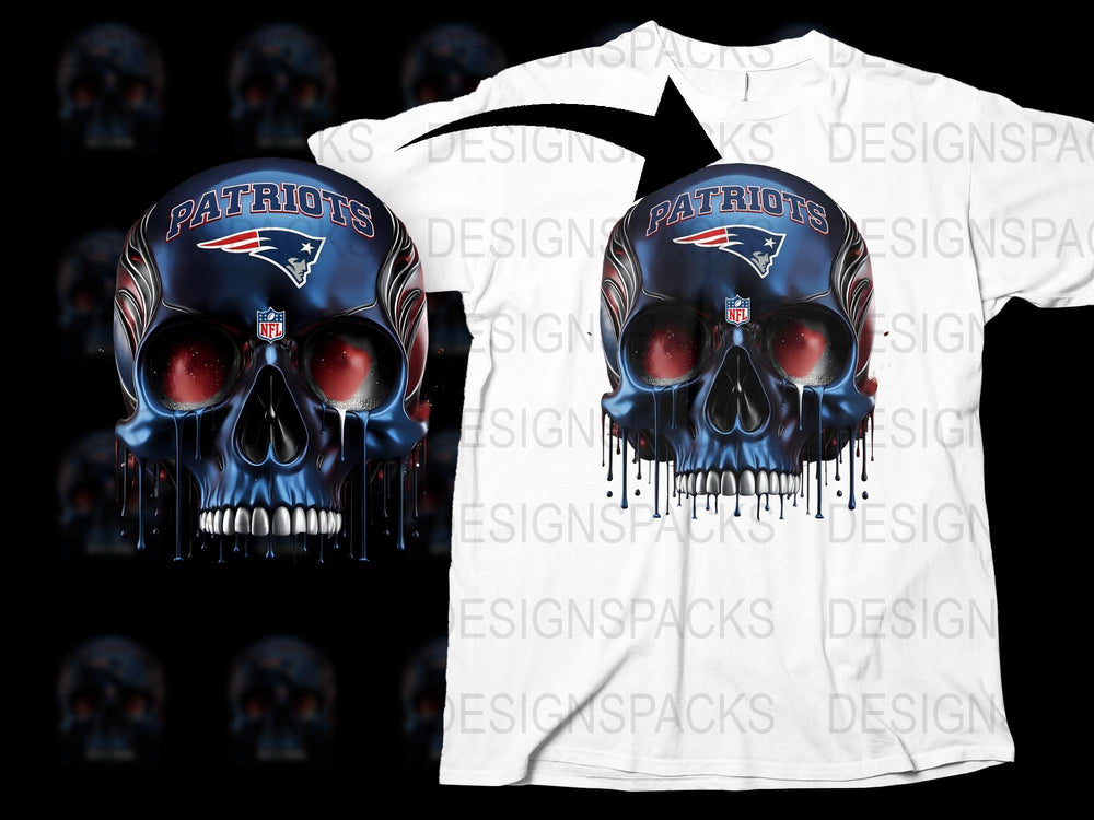 Patriots Skull Design T-Shirt, NFL Team Fan Apparel, Unique Red Eyes Graphic, Football Season Wear