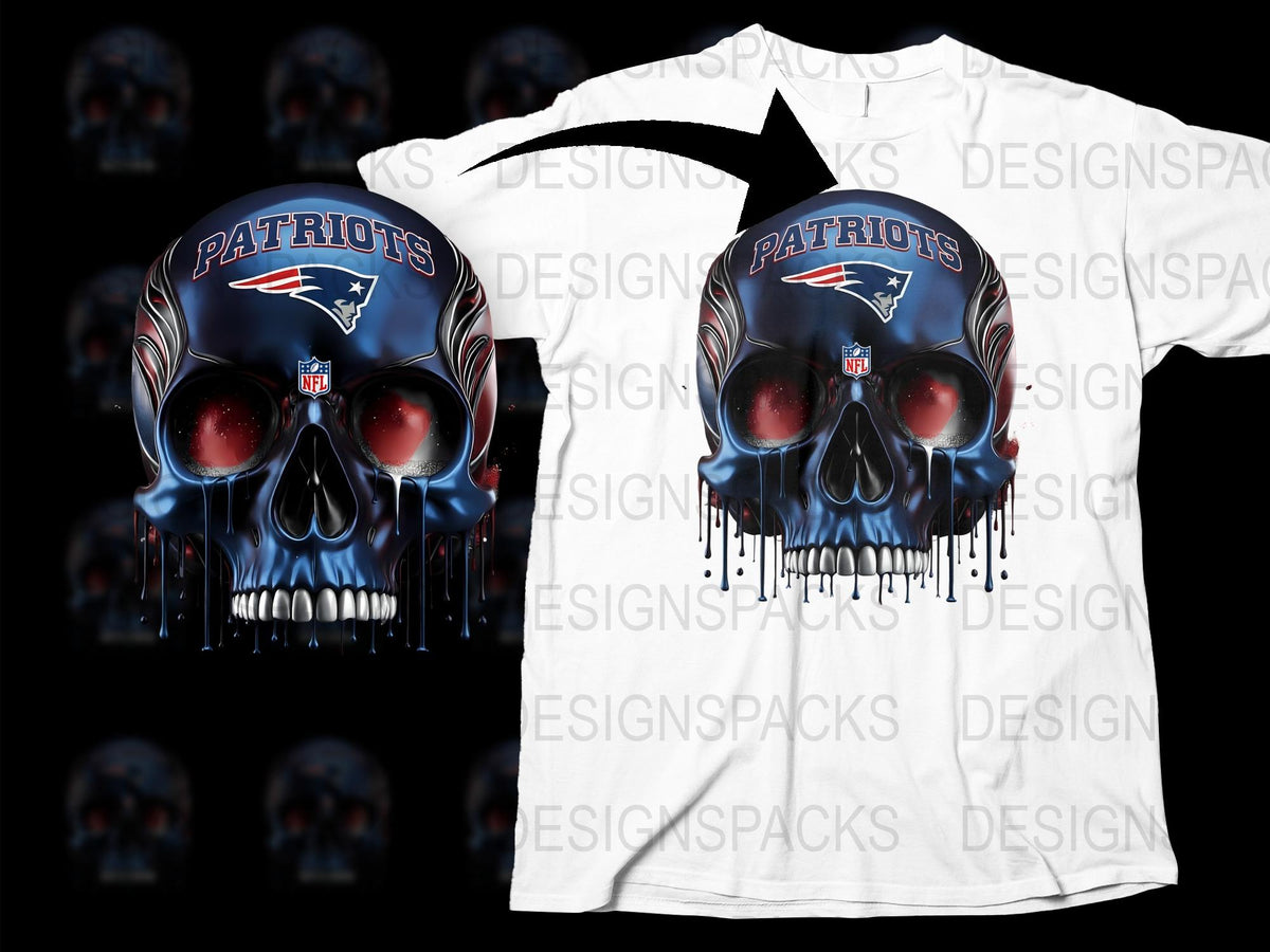 Patriots Skull Design T-Shirt, NFL Team Fan Apparel, Unique Red Eyes Graphic, Football Season Wear