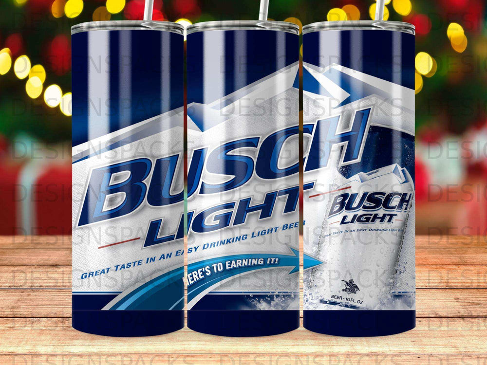 Busch Light beer can design on a tumbler.