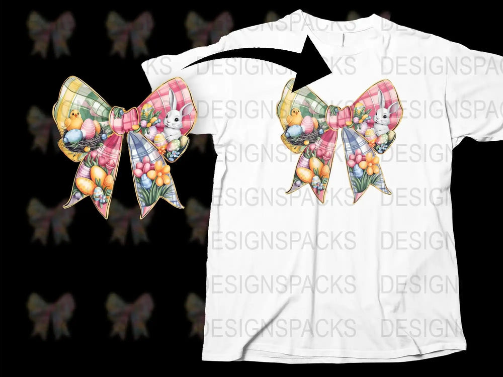 Easter Bunny T-Shirt for Kids, Cute Rabbit with Bow Print, Colorful Spring Tee for Girls and Boys