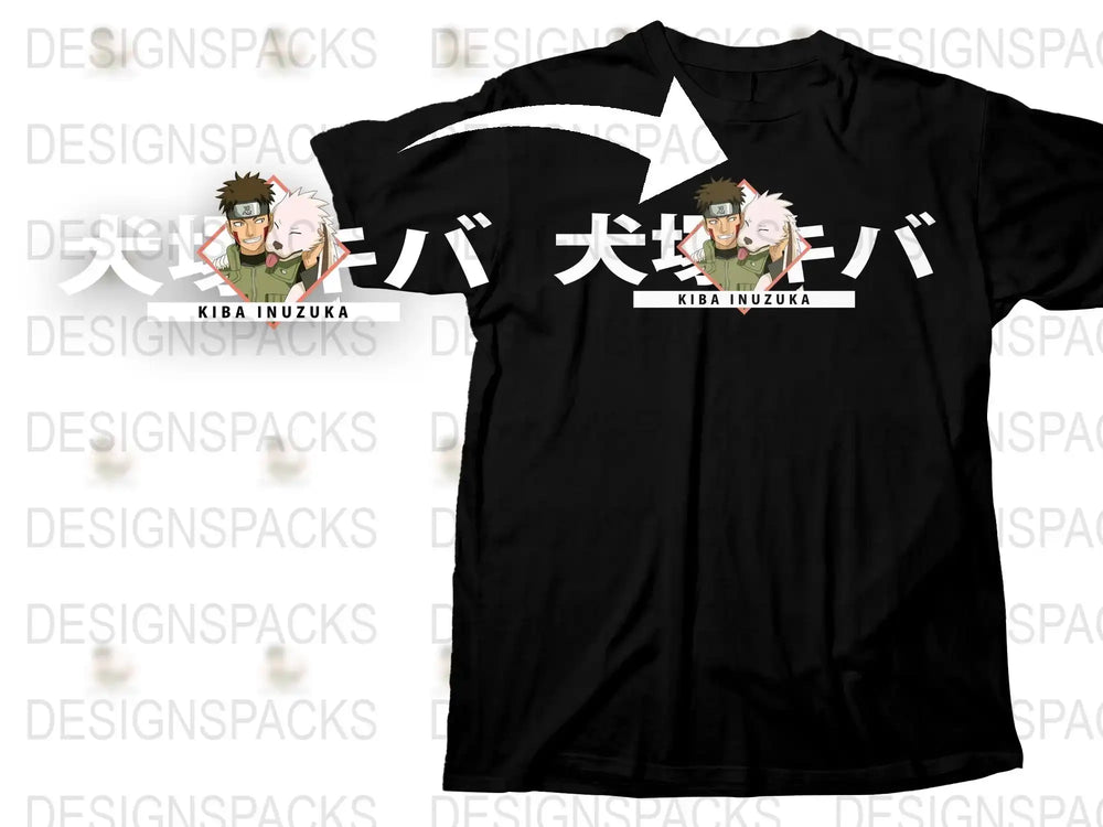 Anime Graphic Tee Kiba Inuzuka Inspired Black T-Shirt, Unisex Japanese Manga Character Shirt