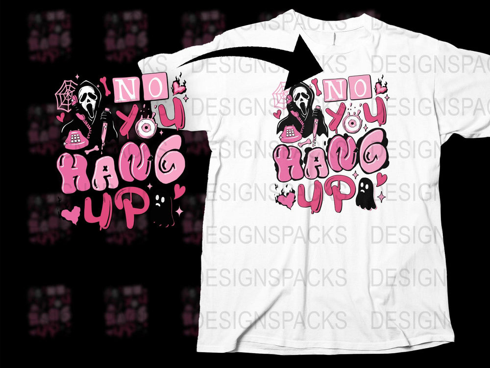 Punk Skull Graphic T-Shirt 'no you hang up!' Pink and Black, Unisex Cotton Tee