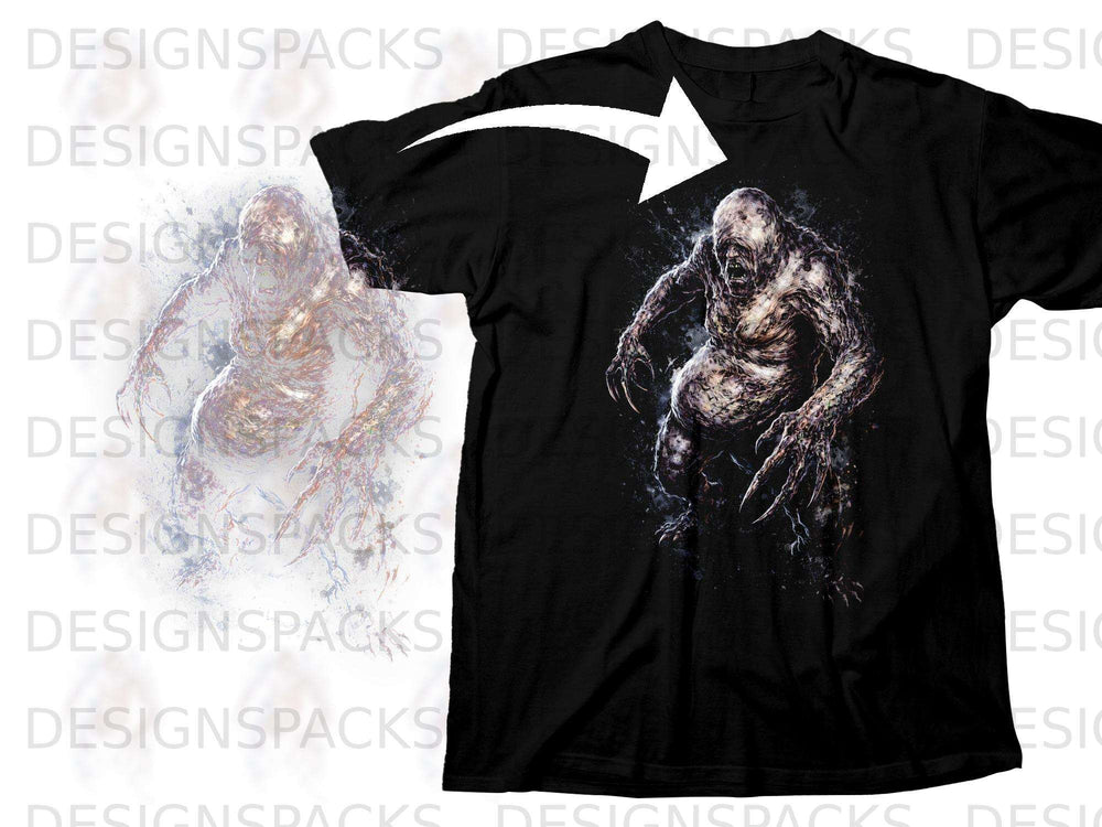 Black t-shirt with a detailed illustration of a monstrous, zombie-like creature.