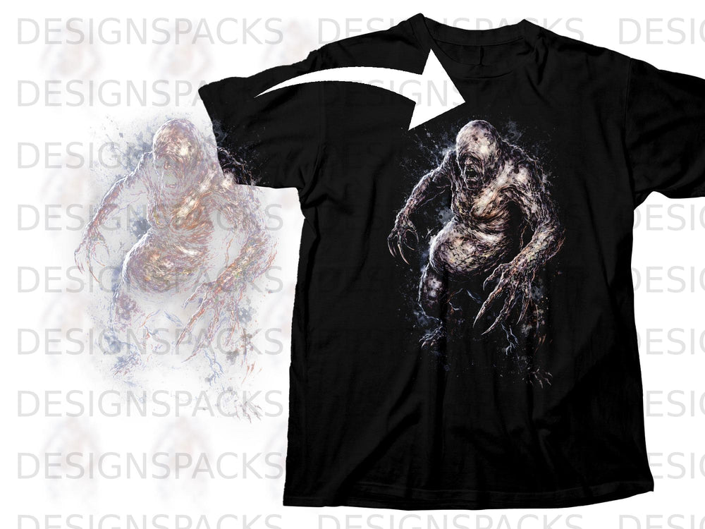 Black t-shirt with a detailed illustration of a monstrous, zombie-like creature.