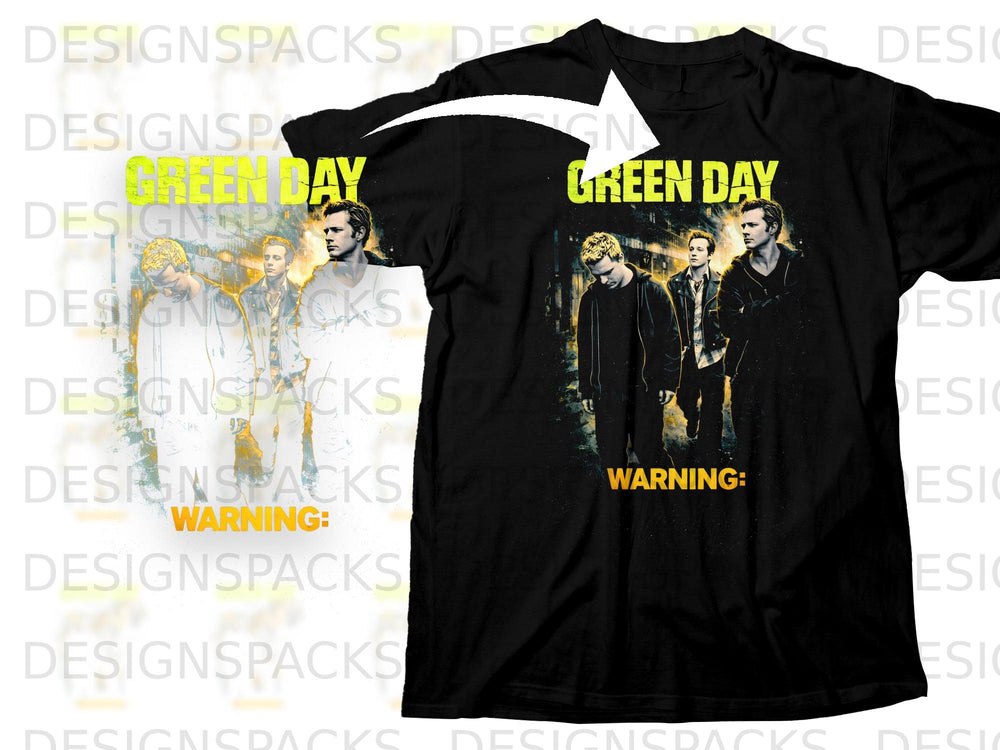 Black t-shirt with Green Day band graphic and "WARNING:" text.