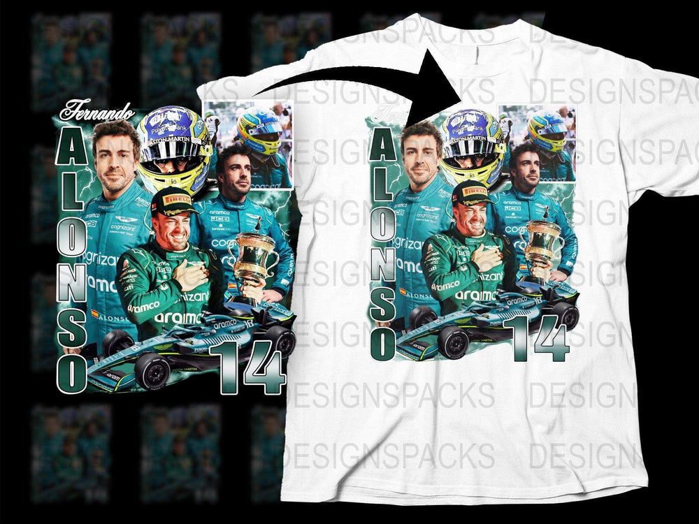 Fernando Alonso Racing T-Shirt, Formula One Driver Collage Design, Motorsport Fan Apparel, Gift for Car Enthusiasts