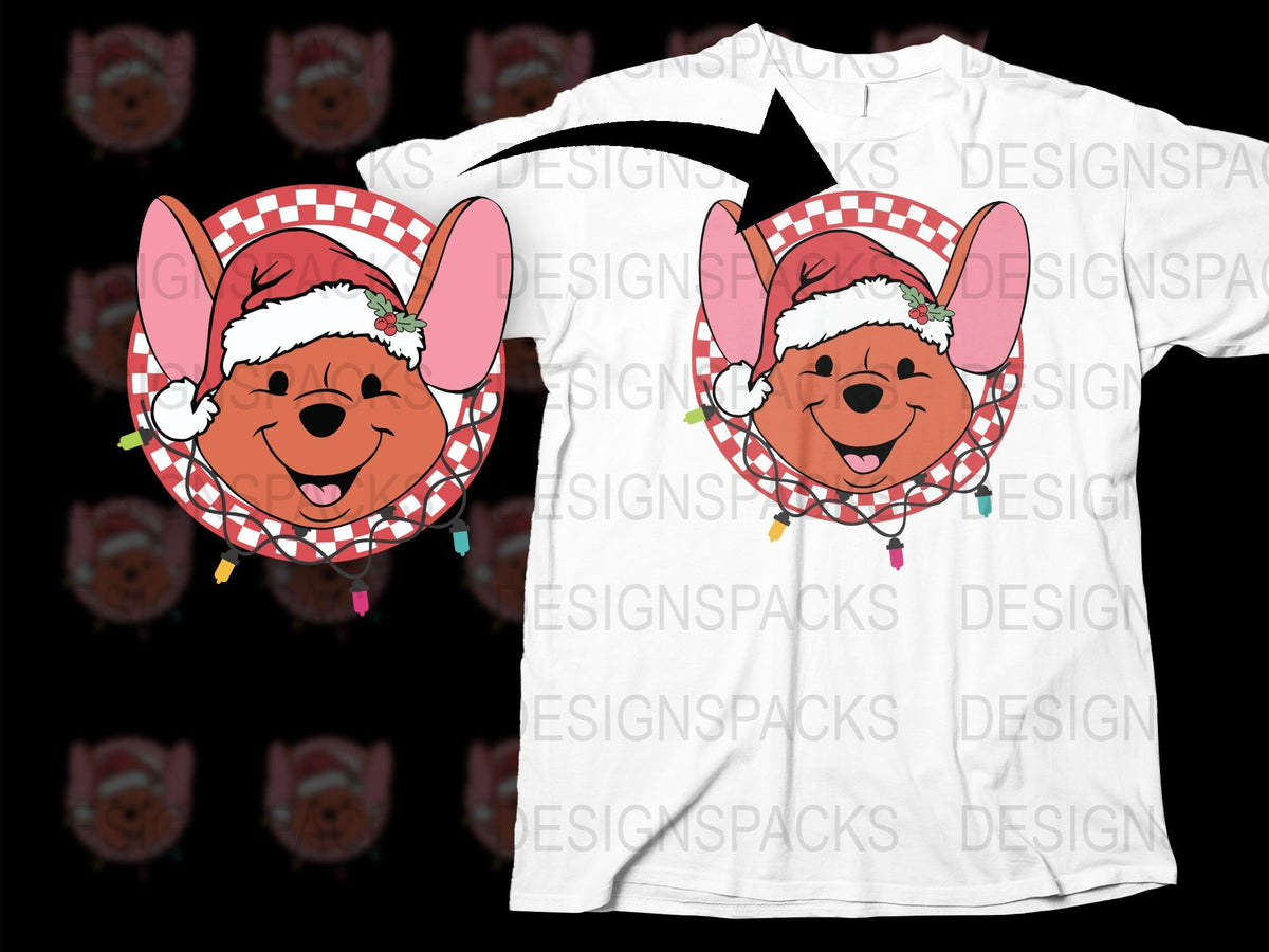 Festive Christmas T-Shirt with Cute Elf Faces, Holiday Red and White Checkered Design, Unisex Adult Clothing