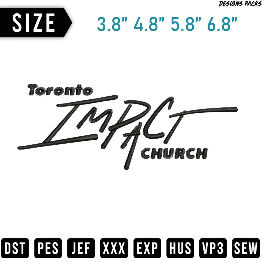 Toronto IMPACT CHURCH logo in black with size options and file formats.