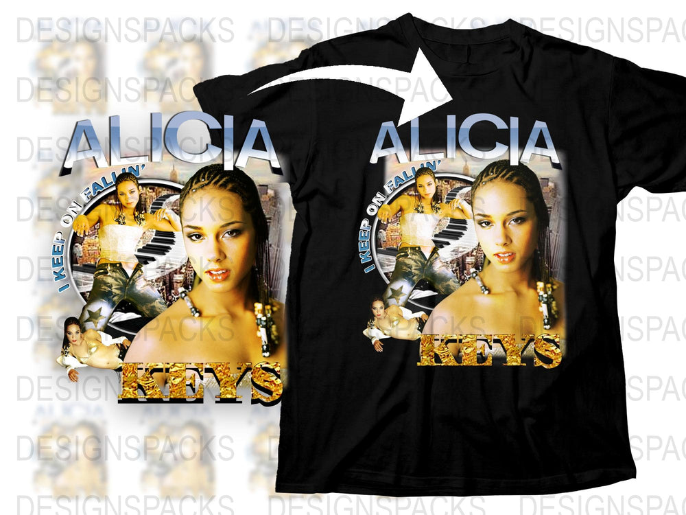 Alicia Keys Graphic T-Shirt, Vintage 90s Style Women's Tee, Music Pop Culture Fashion Top, Retro Singer Apparel Gift