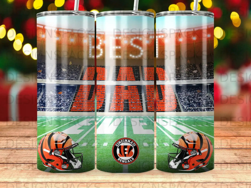Cincinnati Bengals helmet and stadium pattern on a tumbler.