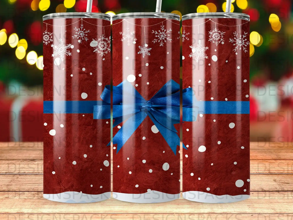 Red Christmas Snowflake Blue Bow Holiday Gift product type