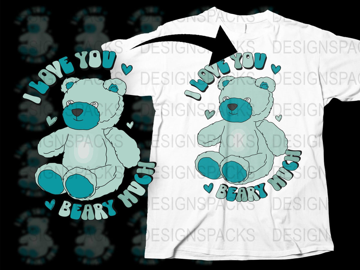 Cute Blue Teddy Bear T-Shirt 'I Love You Beary Much' Heart Design, Unisex Kids Tee