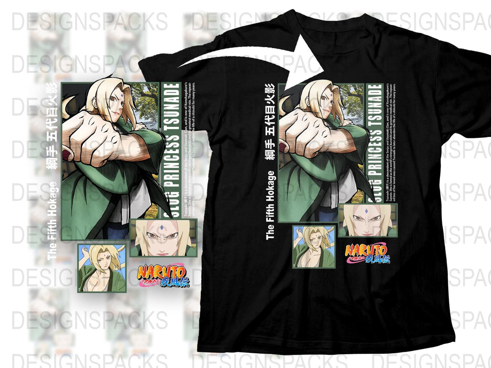 Naruto Anime T-Shirt, Princess Tsunade Design, Unisex Black Tee, Graphic Shirt, Manga Fan Gift
