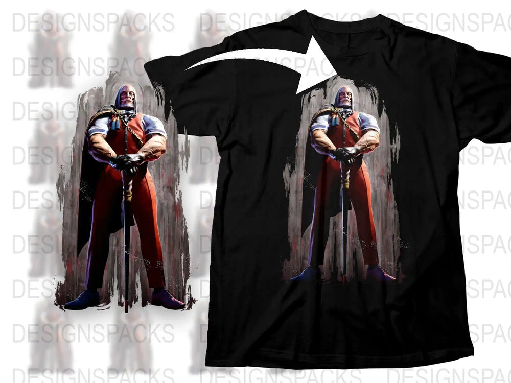 Graphic T-Shirt with Abstract Blue and Red Warrior Design, Modern Artistic Style Unisex Tee