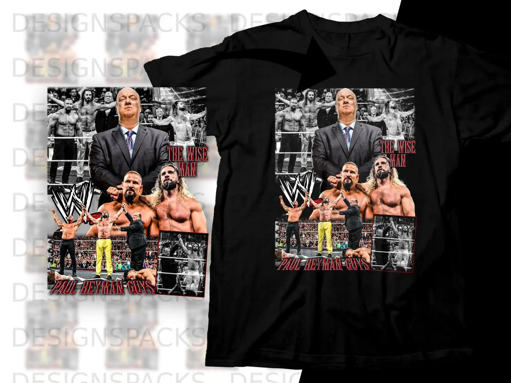 T-shirt with Paul Heyman and Brock Lesnar graphic, "The Wise Man" and "Paul Heyman Guys."