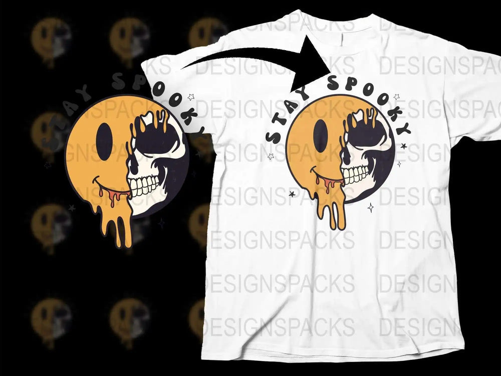 Halloween Skull T-Shirt Stay Spooky Graphic Tee Scary Face Unisex Apparel