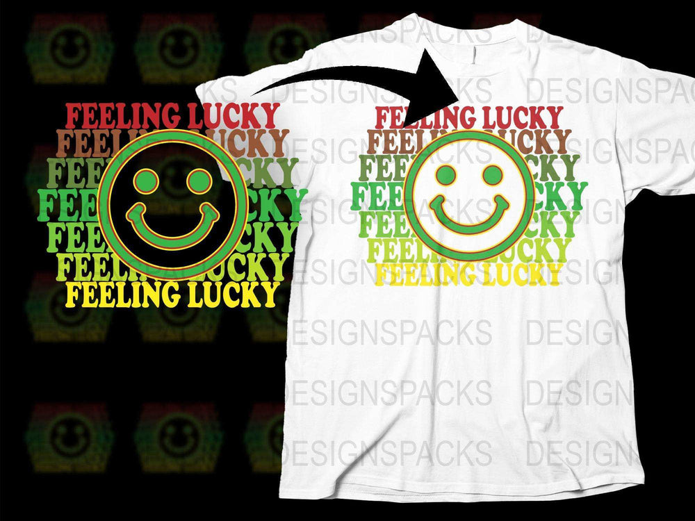 Feeling Lucky Smiley Face T-Shirt, Retro Happy Face Graphic Tee, Colorful Casual Streetwear, Unisex Fashion Top