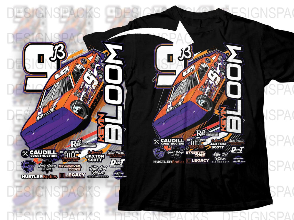 Bloom Racing Dirt Track Car T-Shirt, Colorful Graphic Tee, Motorsport Fan Apparel, Number 03