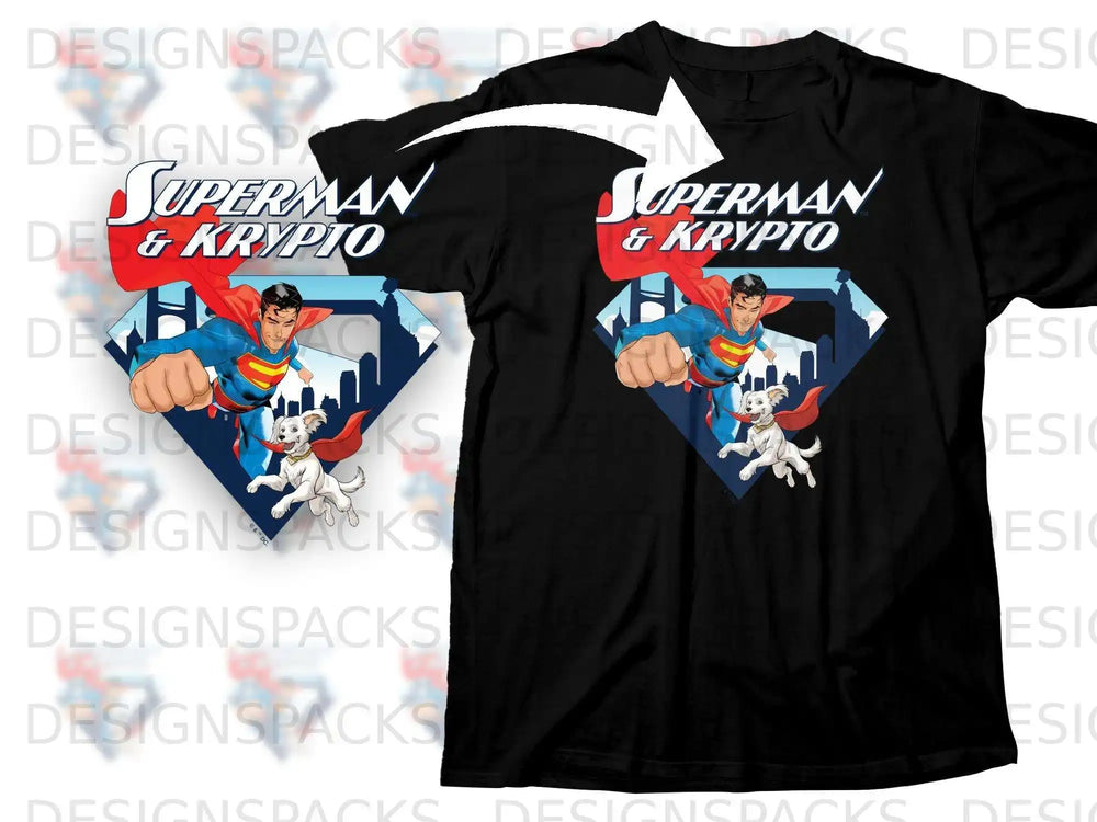 Superman and Krypto Black T-Shirt