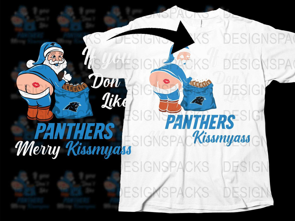 Funny Santa Claus Panthers Kissmyass Christmas T-Shirt, Holiday Humor Graphic Tee, Festive Winter Apparel for Adults