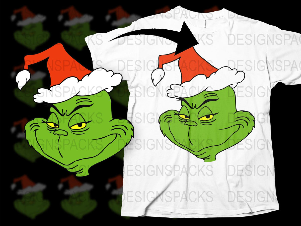 Grinch Inspired Christmas T-Shirt, Festive Holiday Tee, Santa Hat Graphic, Unisex Adult Sizes