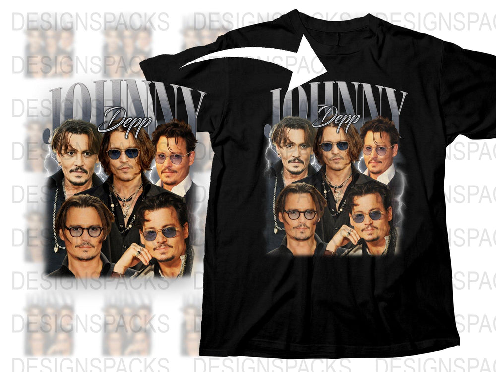 Johnny Depp Collage T-Shirt, Multiple Poses, Actor Fan Tee, Celebrity Photo Shirt, Fashion Top