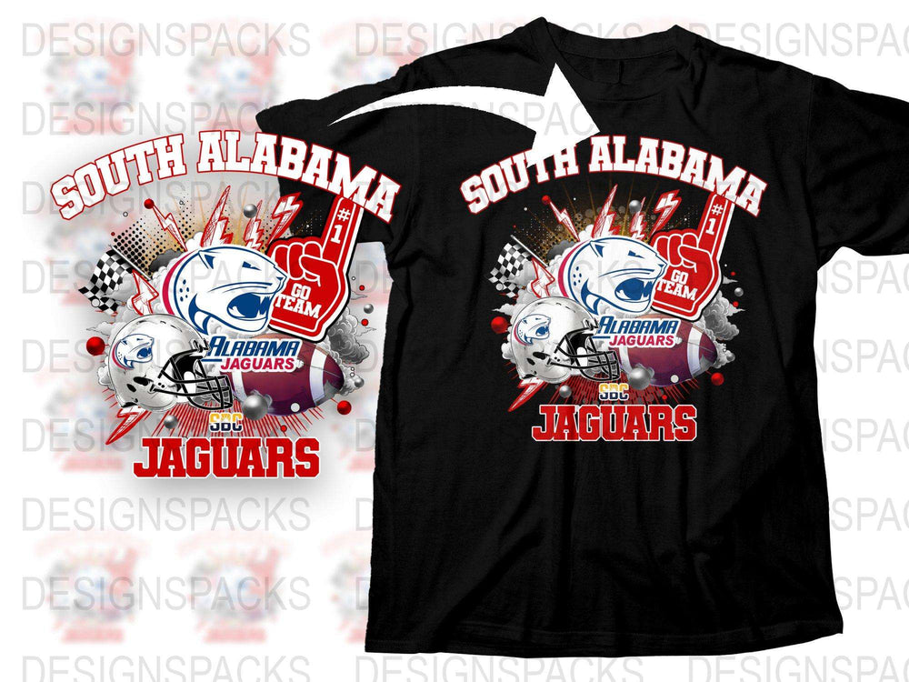 South Alabama Jaguars Football Team Graphic T-Shirt, College Sports Apparel, Fan Gear Black Tee