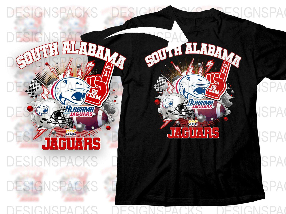 South Alabama Jaguars Football Team Graphic T-Shirt, College Sports Apparel, Fan Gear Black Tee