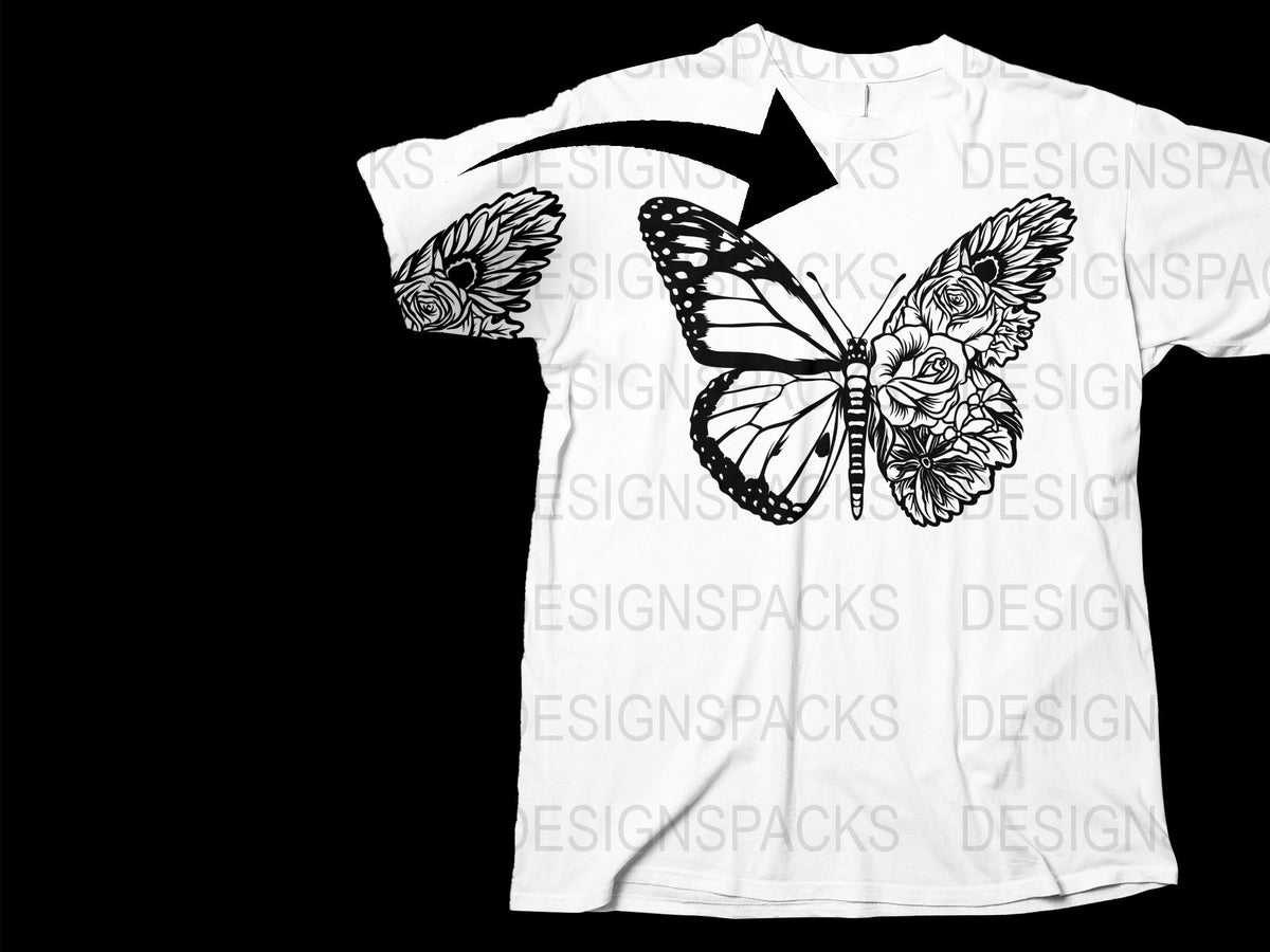 Monarch Butterfly Graphic T-Shirt, Black and White Nature Inspired Tee, Artistic Summer Casual Wear, Unisex Top