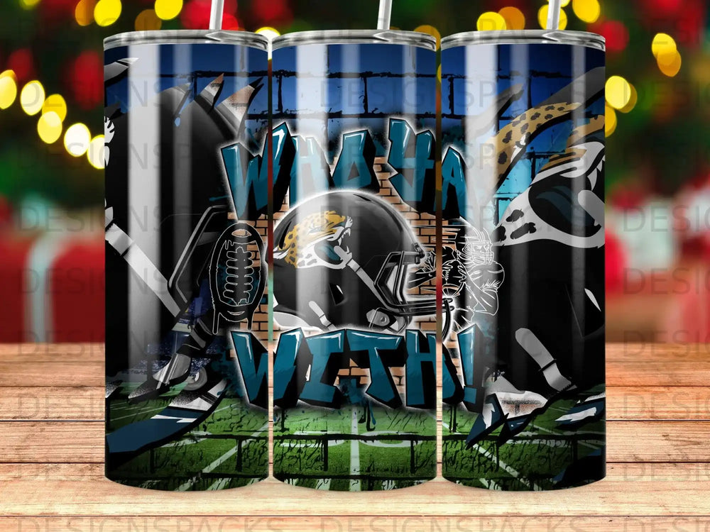Jacksonville Jaguars helmet and football with team logo and "WINNING WITH US" text.