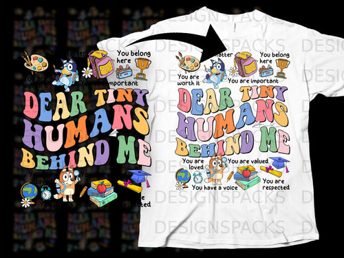 Bluey characters on a white t-shirt with the text 