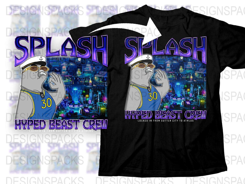 Hyped Beast Crew T-Shirt Splash City Neon Cyberpunk Graphics Men's Fashion Tee