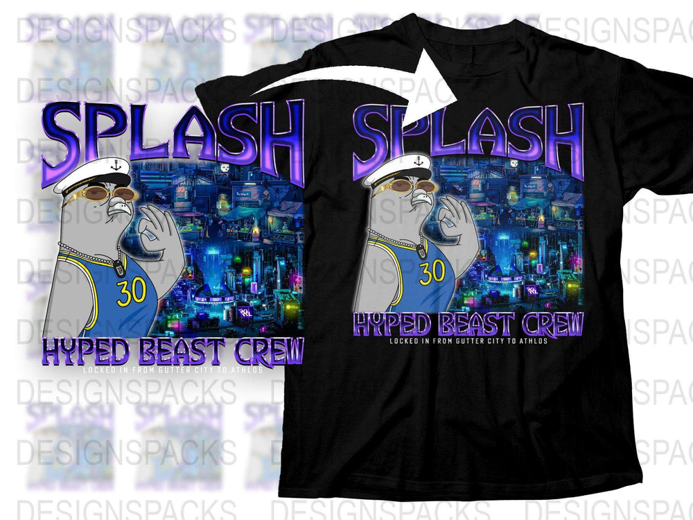 Hyped Beast Crew T-Shirt Splash City Neon Cyberpunk Graphics Men's Fashion Tee