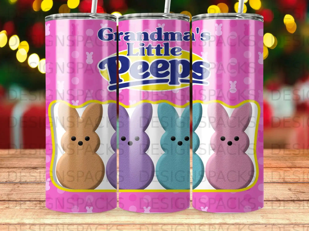 Grandma's Little Peeps tumbler with colorful bunny silhouettes.