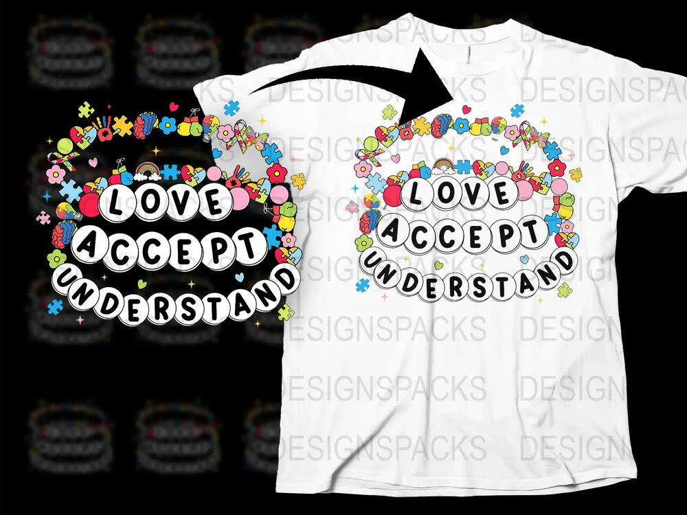 Colorful Love Accept Understand T-Shirt, Graphic Tee, Floral Design, Unisex Fashion, Casual Wear, Gift Idea