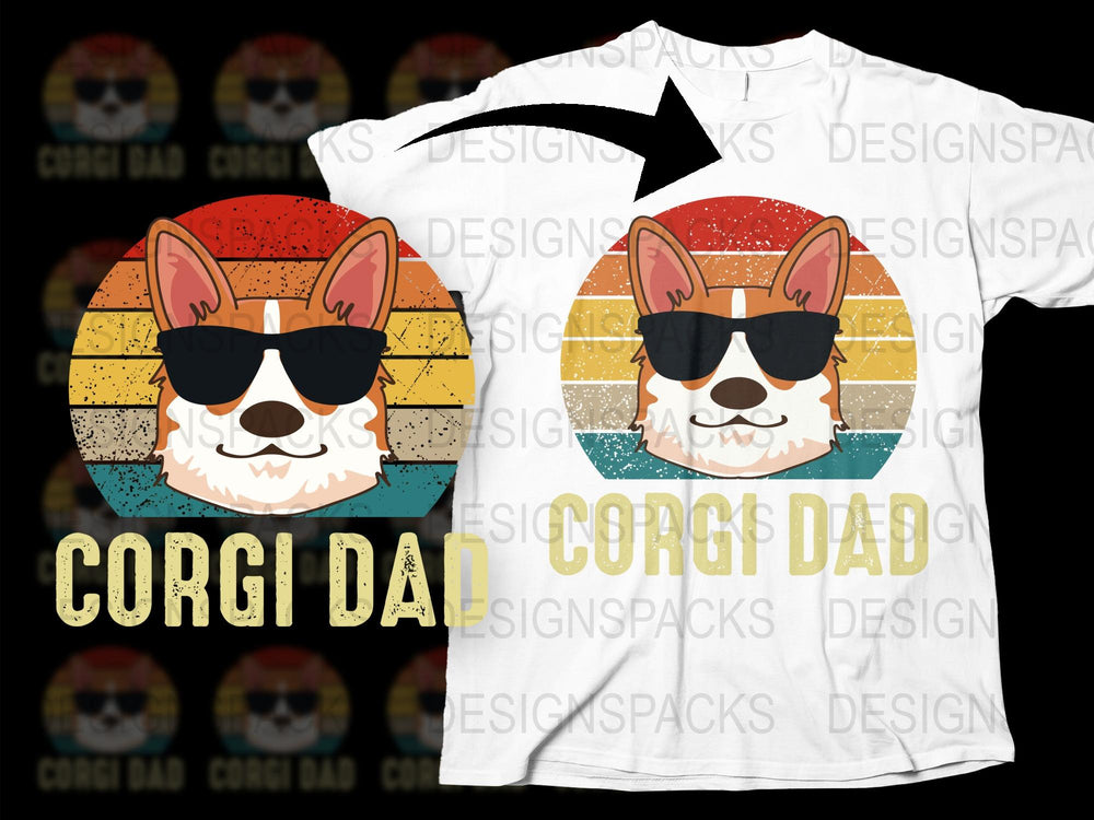 Corgi Dad T-Shirt, Vintage Sunset, Funny Dog Lover Gift, Cool Pet Owner Tee