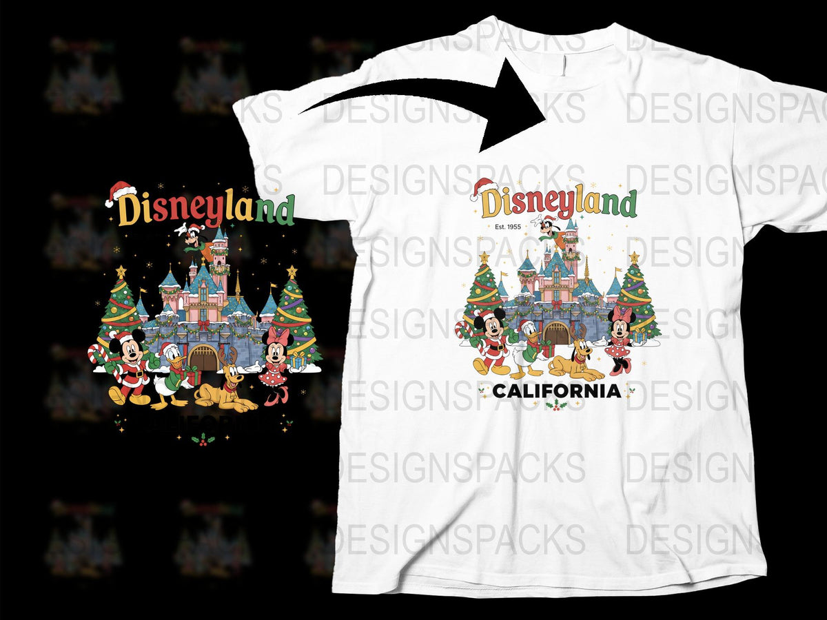 Disneyland Christmas T-Shirt, Festive California Holiday Tee, Cute Cartoon Characters, Winter Apparel