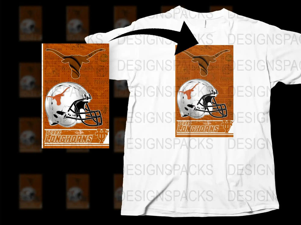 Texas Longhorns T-Shirt, College Football Tee, Sports Fan Gift, University Apparel, White Graphic Shirt, Helmet Design