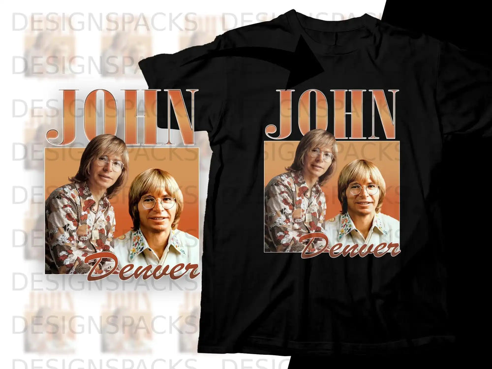 John Denver t-shirt featuring a portrait of the singer with "Denver" text.