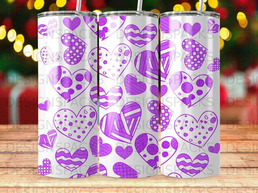 Purple hearts pattern on a tumbler.
